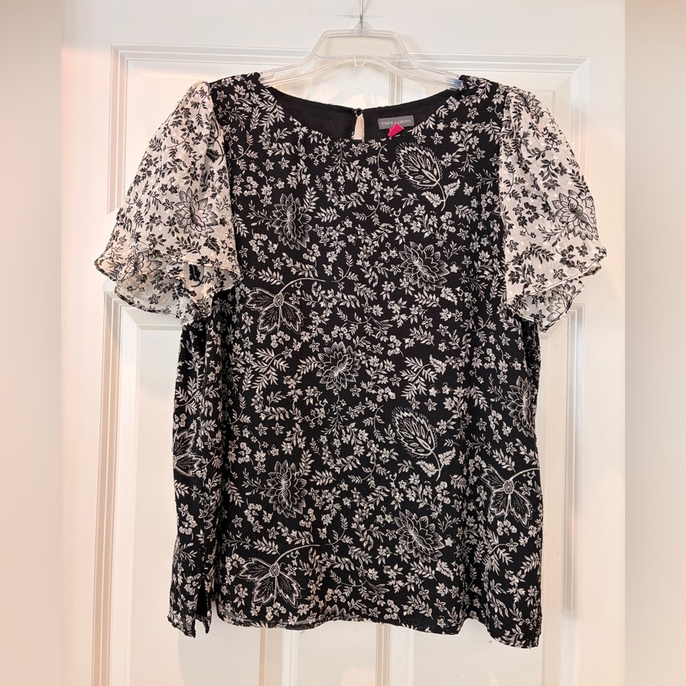 Chic Black and White Floral Blouse